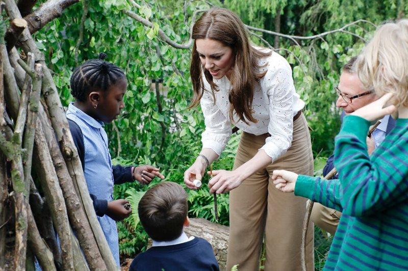 The Duchess of Cambridge with children in the RHS Back to Nature Garden