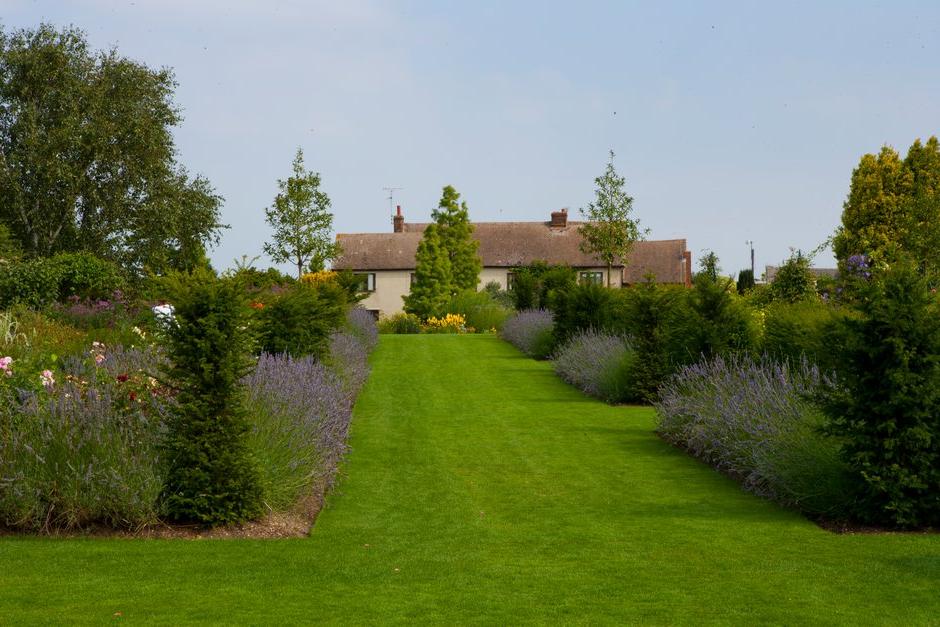 Crisp lawn edges, like these at RHS Garden Hyde Hall, help define borders