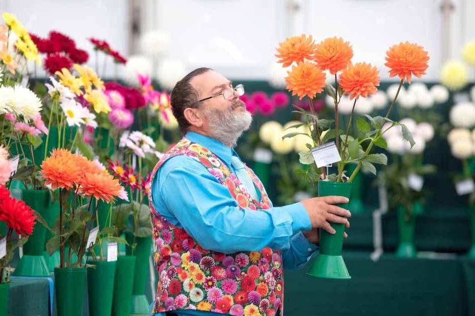 Chris Whiting judges a dahlia