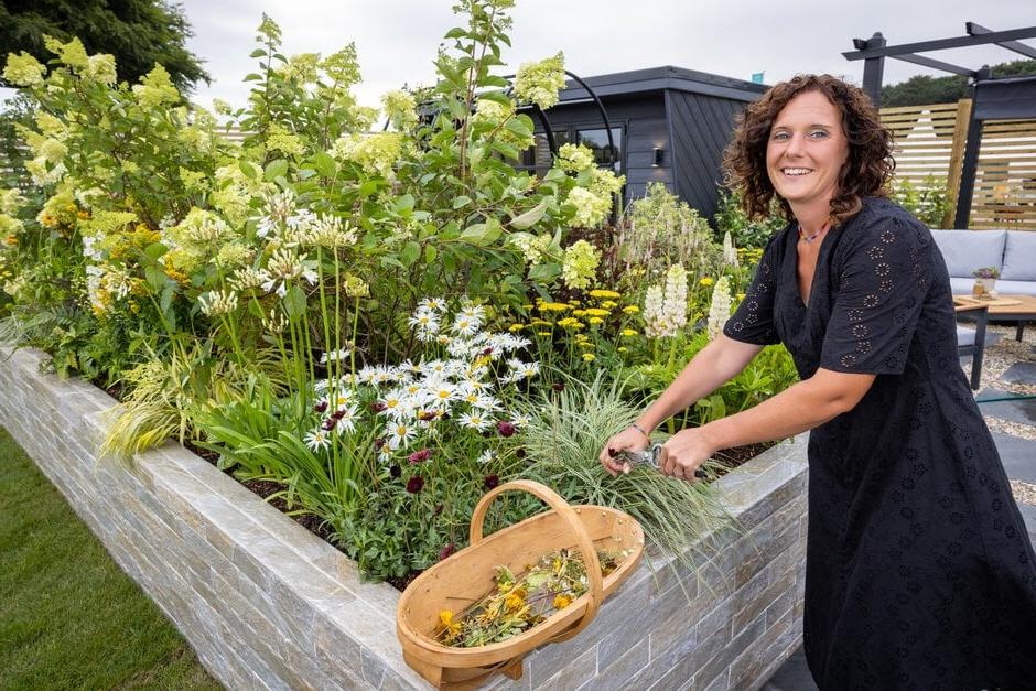 Pip Probert with her Why Commute? garden at RHS Tatton Park 2022