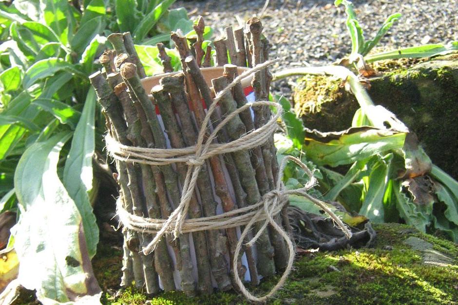 Make a pencil holder using twigs