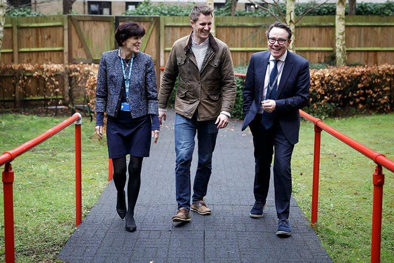 Garden designer Matt Keightley, centre, with Angela McNab, CEO of the winning NHS Trust and Tim Kendall, National Clinical Director of Health